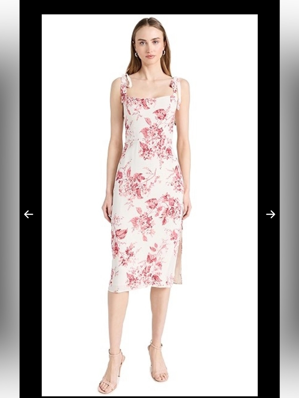 Reformation Besse Dress Ivory Pink Floral Midi Shoulder Tie